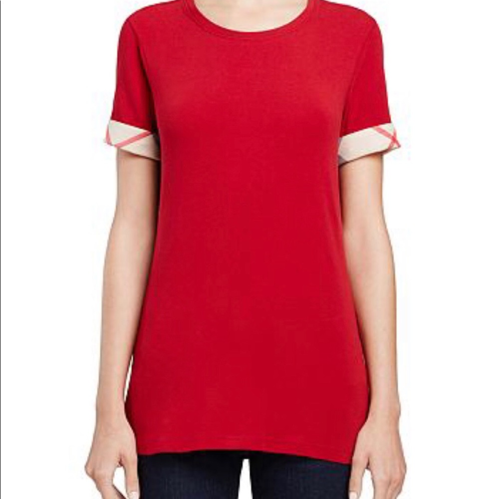 Authentic Burberry T-Shirt with Patterned Cuff
